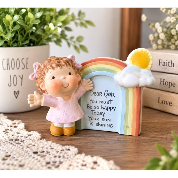 Enesco Other - Vintage Enesco Dear God Kids Figurine Rainbow Sun "Your Sun Is Shining" Korea